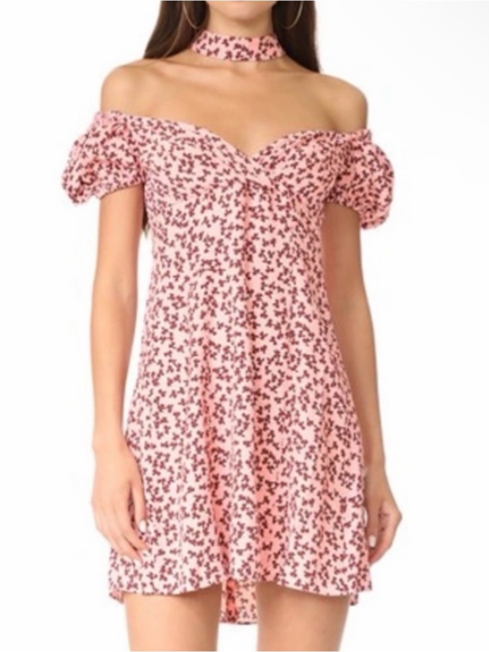 Alexis Loelle Pink Clover Choker Floral Off-Shoulder Mini Dress - Size Medium